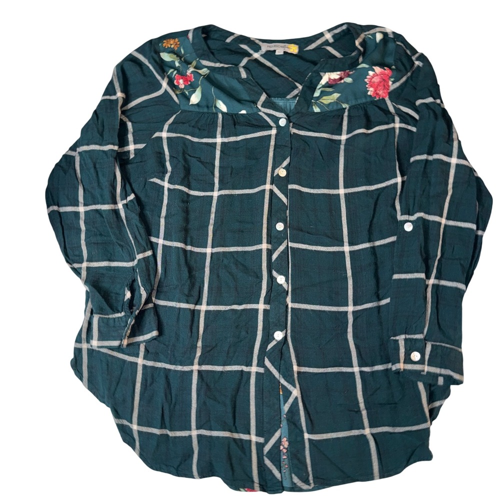 FIGUERCA &‎ FLOWER Women's Plaid Floral Long Sleeve Tunic Top Plus Size 2X